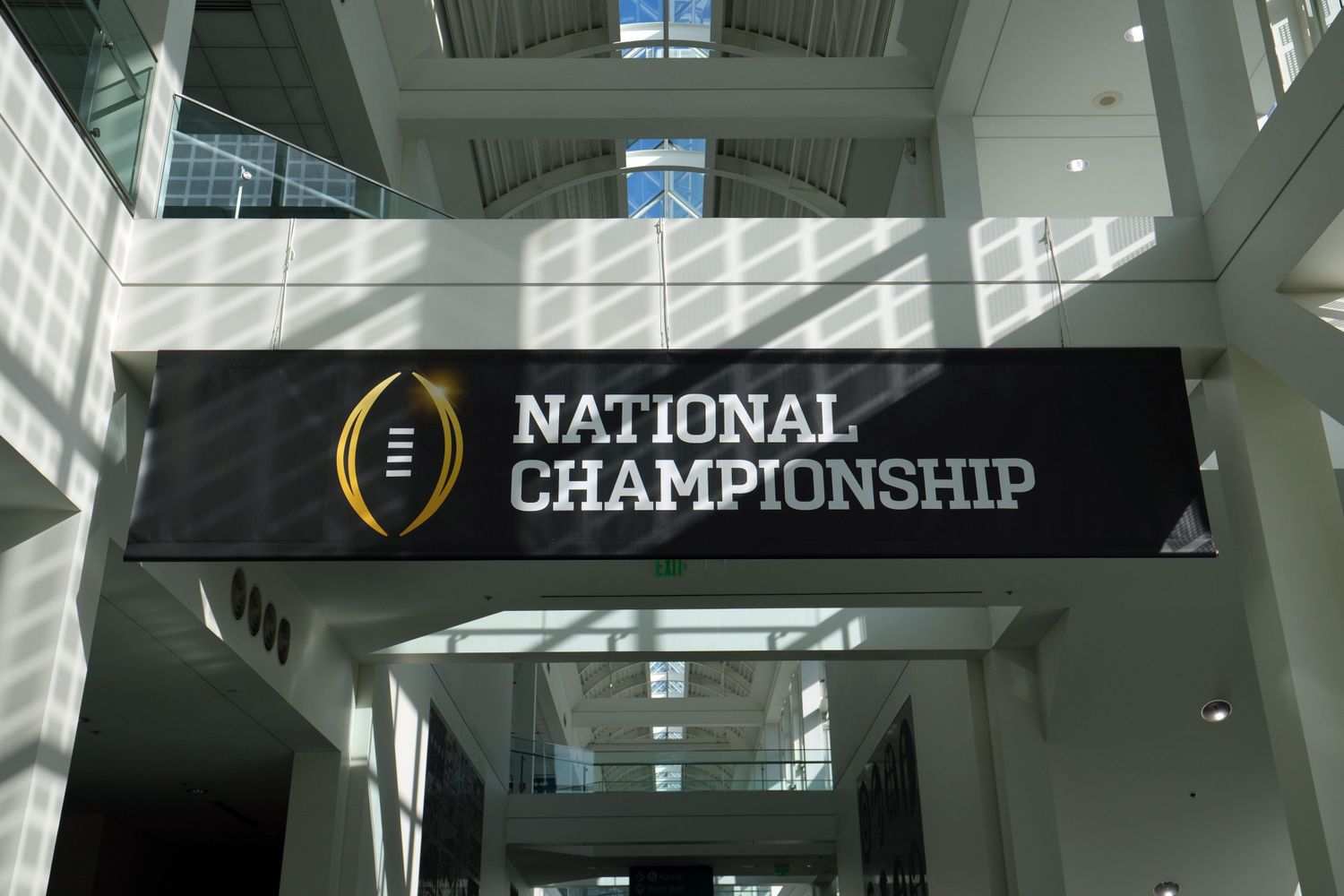 Jan 6, 2023; Los Angeles, California, USA; A College Football National Championship signage at the Los Angeles Convention Center, the site of the Playoff Fan Central. Mandatory Credit: Kirby Lee-USA TODAY Sports  